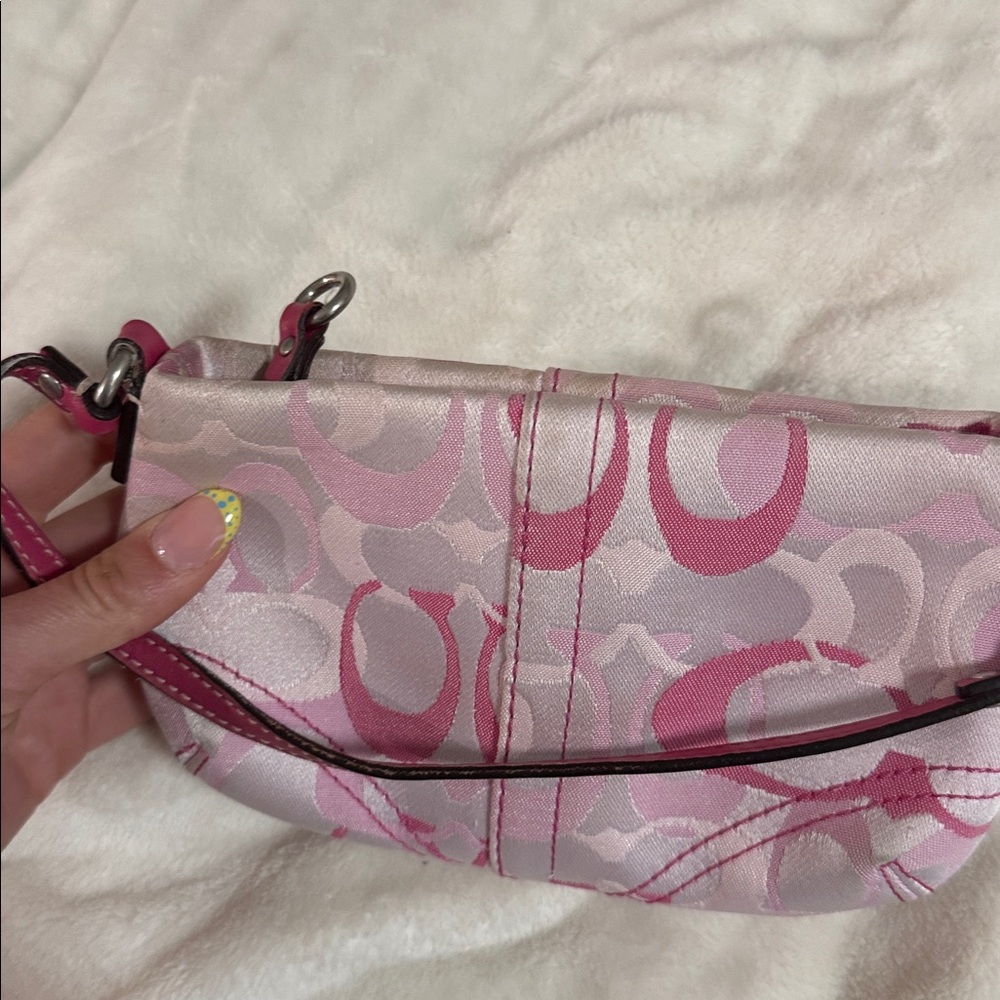 Coach Pink Signature Logo Wristlet Bag with Metallic Charm - Picture 7 of 8
